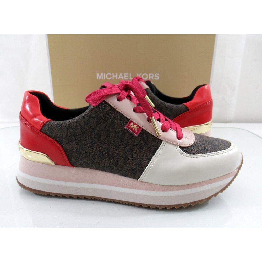 Michael Kors Size 7 Monique Trainer Lace Up Sneakers MK Logo Brown - Picture 3 of 8